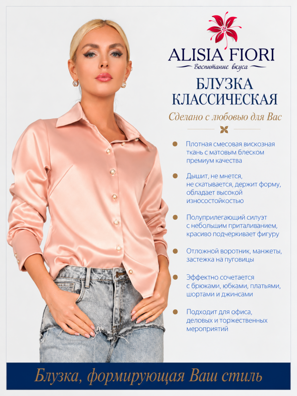 Блуза Итри пудровая атласная нарядная праздничная офисная
