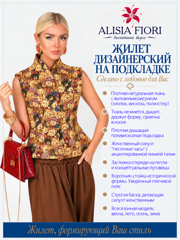 Жилет Бабочка коричневый хлопковый